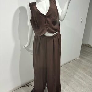 Women's Brown Two-Piece Jumpsuit Set